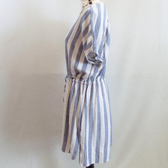 Rails Wren Seattle Linen Blend Blue & White V-Neck Striped Dress Sz Large - Picture 9 of 15